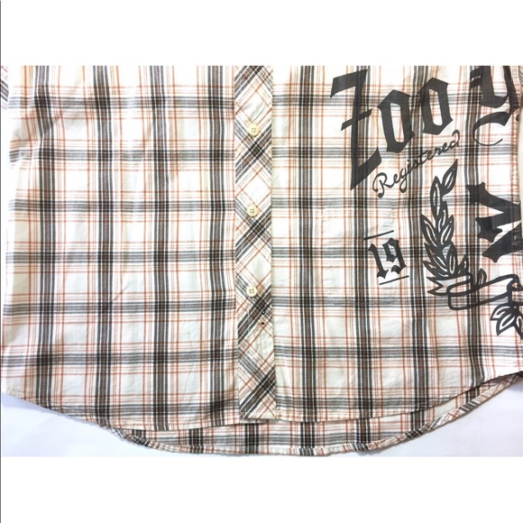 Zoo York Men’s Short Sleeve Button Down Shirt Offwhite Rust Grey Plaid M - Picture 5 of 14